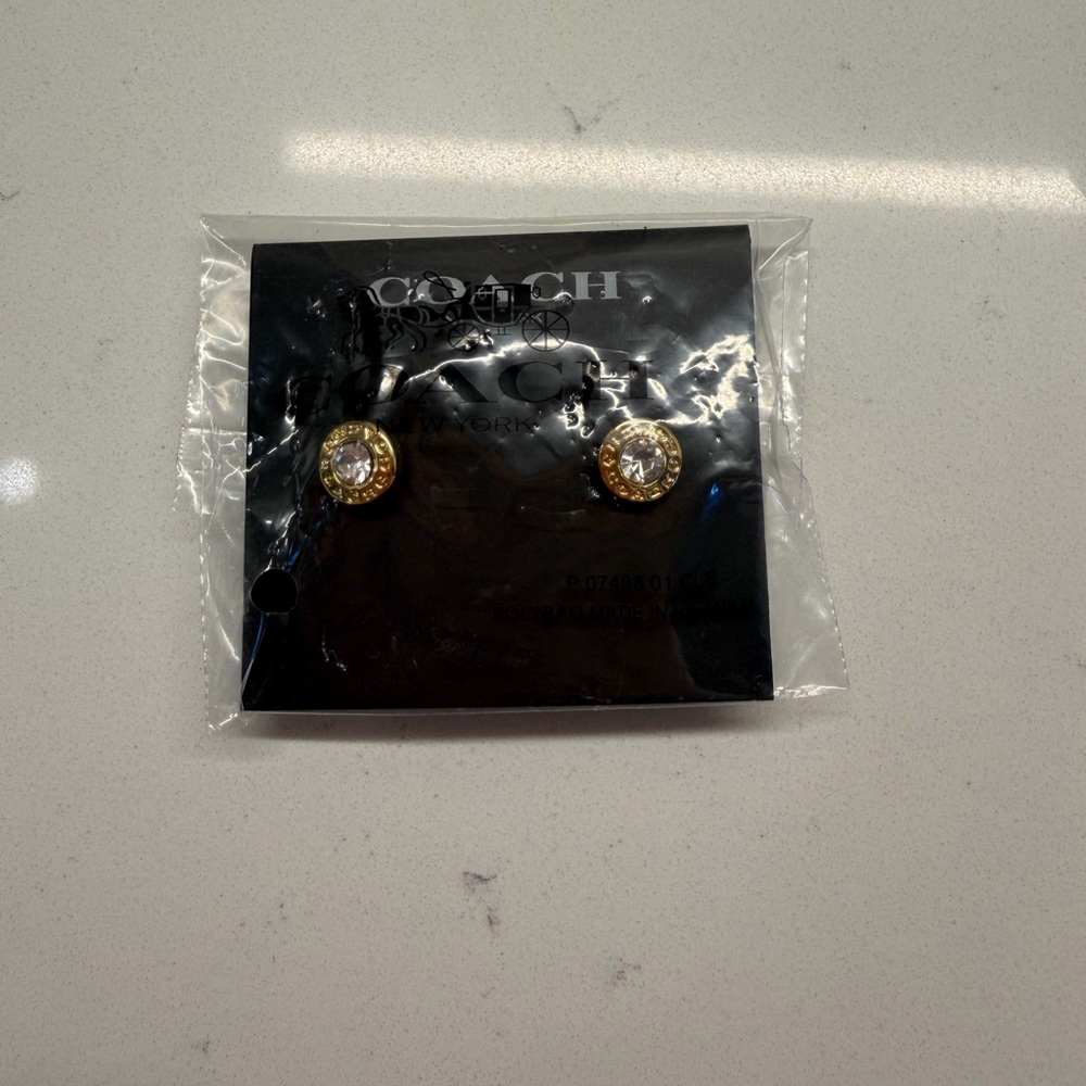 Coach Gold-Tone Crystal Accent Stud Earrings